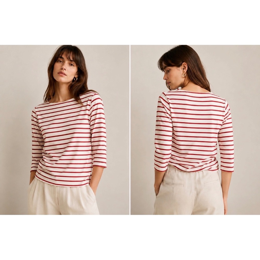 Amour Vert L Red White Breton Stripe Top USA Modal Stretch Shirt
French Girl